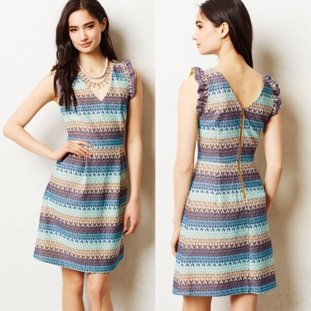 Tabitha for Anthropologie Blue Motif Dress Sz 10